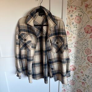 Timing Beige and Navy Plaid Shirt Jacket
